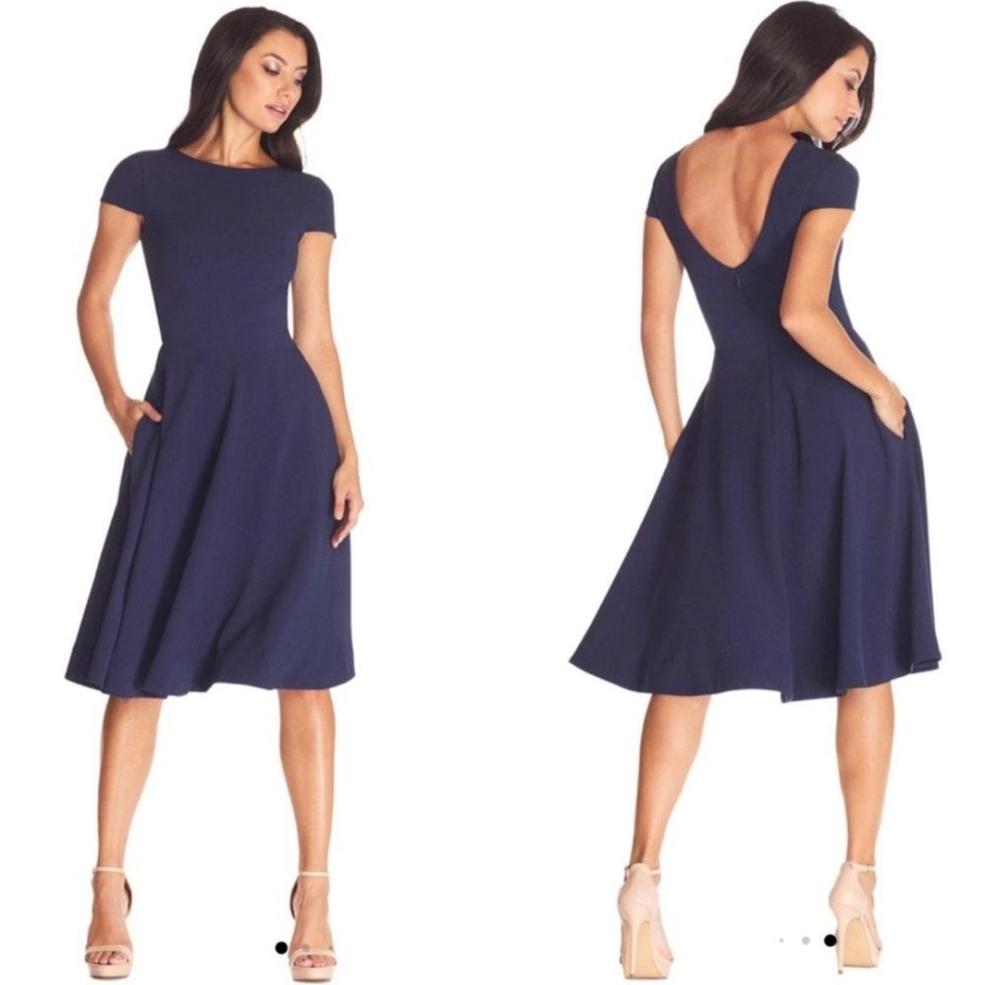 NWOT DRESS THE POPULATION Livia fit and flats pockets cap sleeves navy XXL