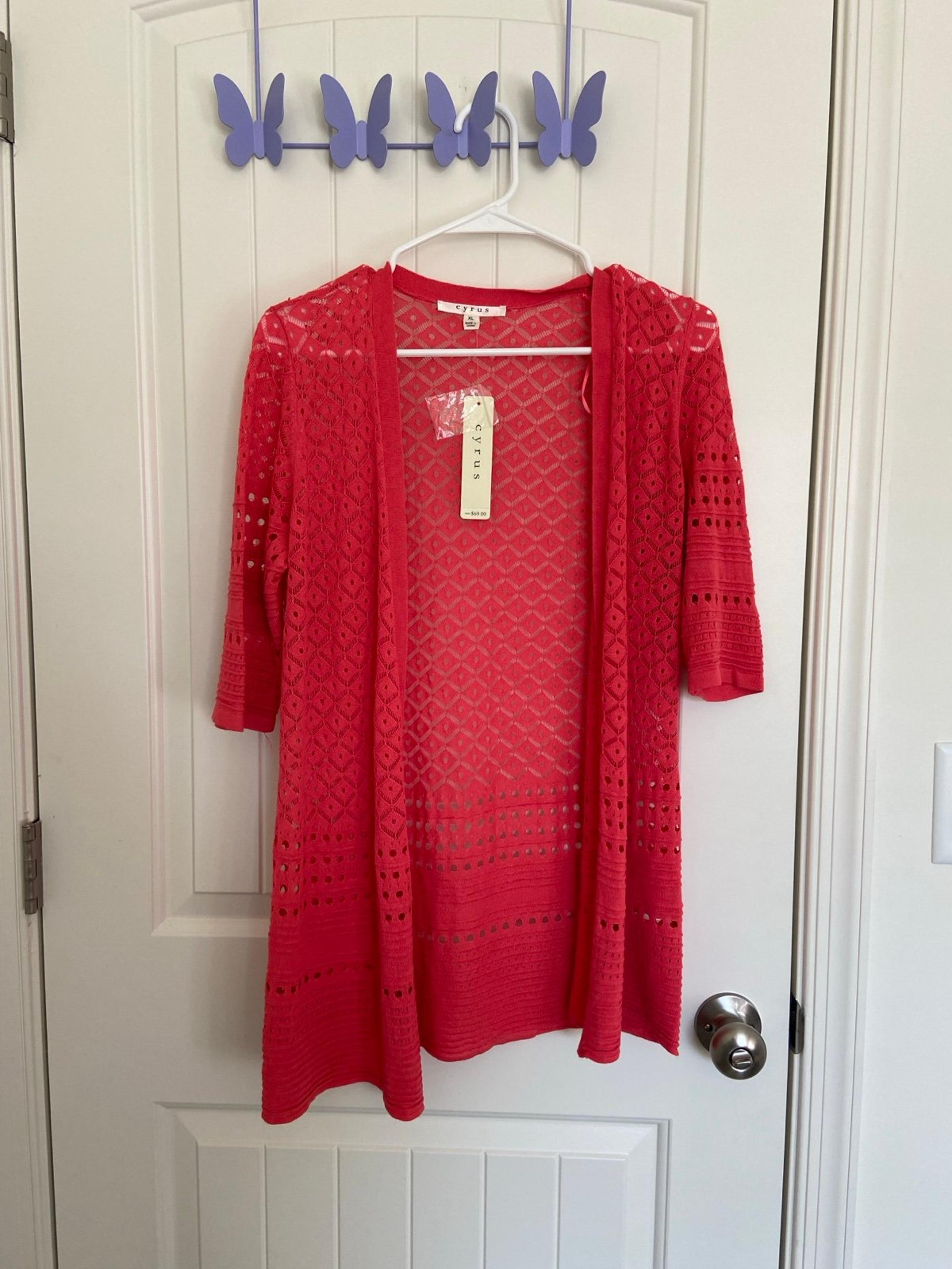 NEW Cyrus women’s pink lightweight thin knit airy cardigan 1/2 sleeve sweater XL