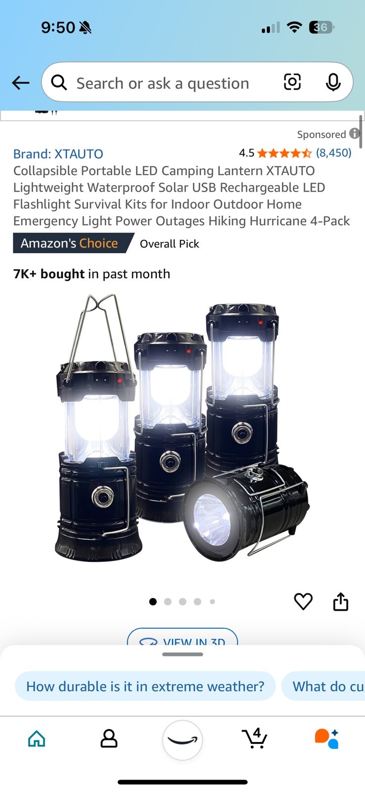 NEW Portable LED Camping Lantern - 4pack