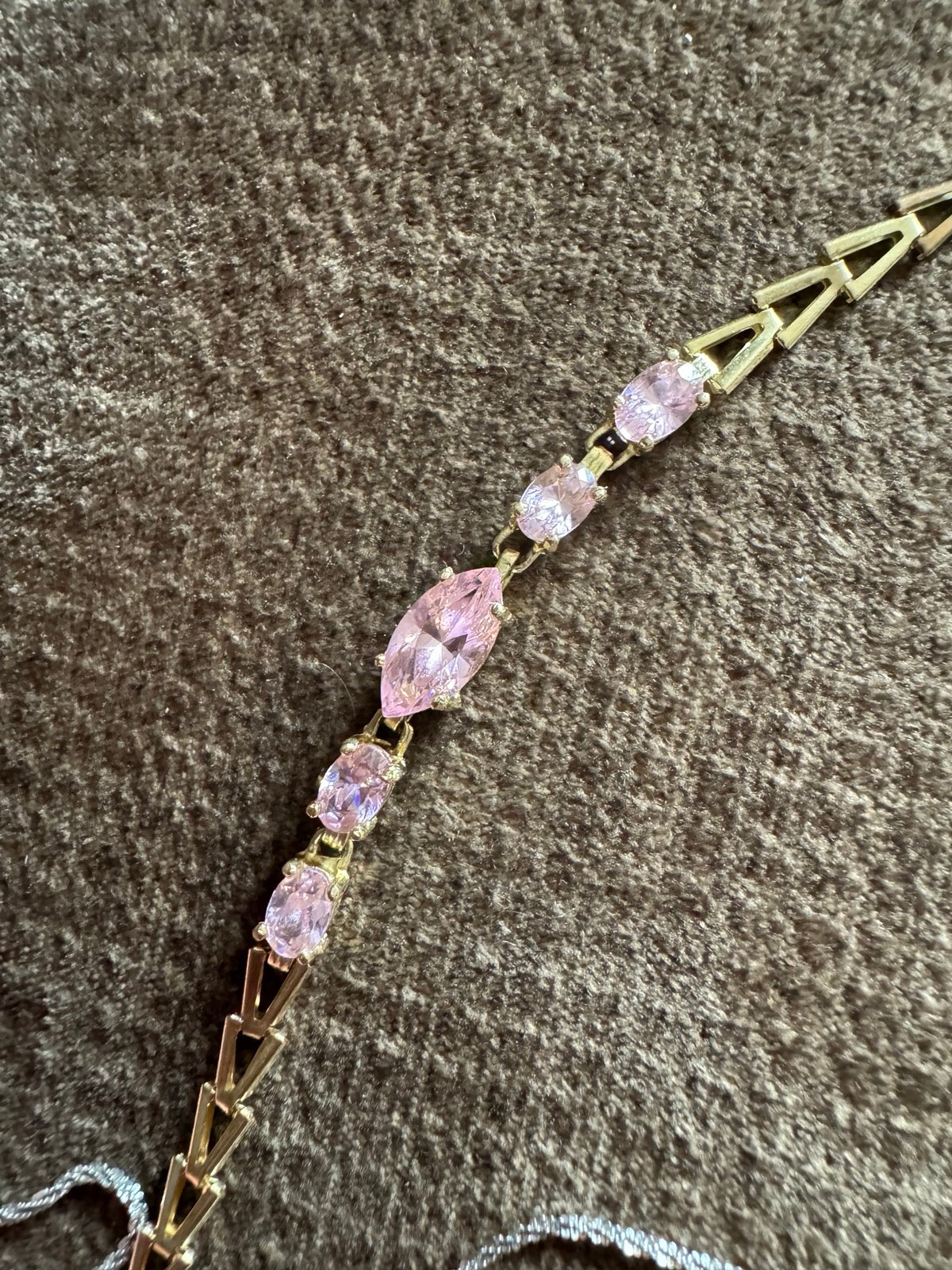 10K Yellow Gold Pink Stone 8 Bracelet - Gorgeous - Must See
