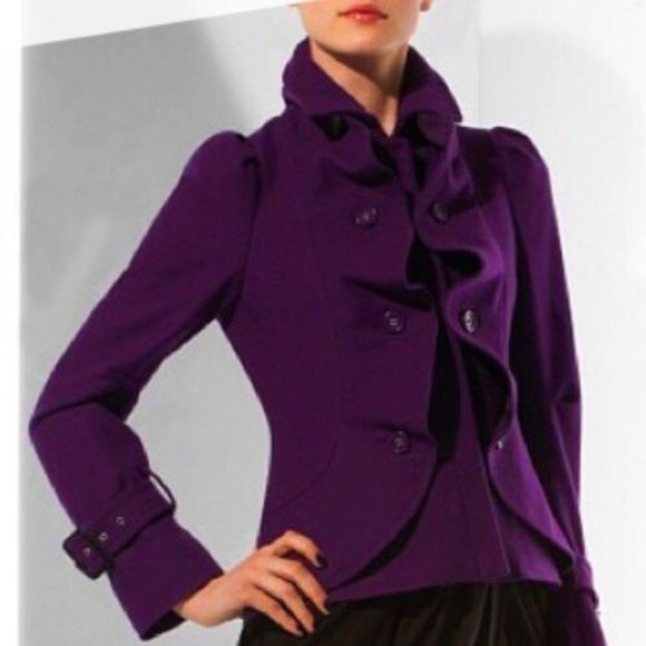 BCBG MaxAzria Wool Cropped Pea Coat Purple