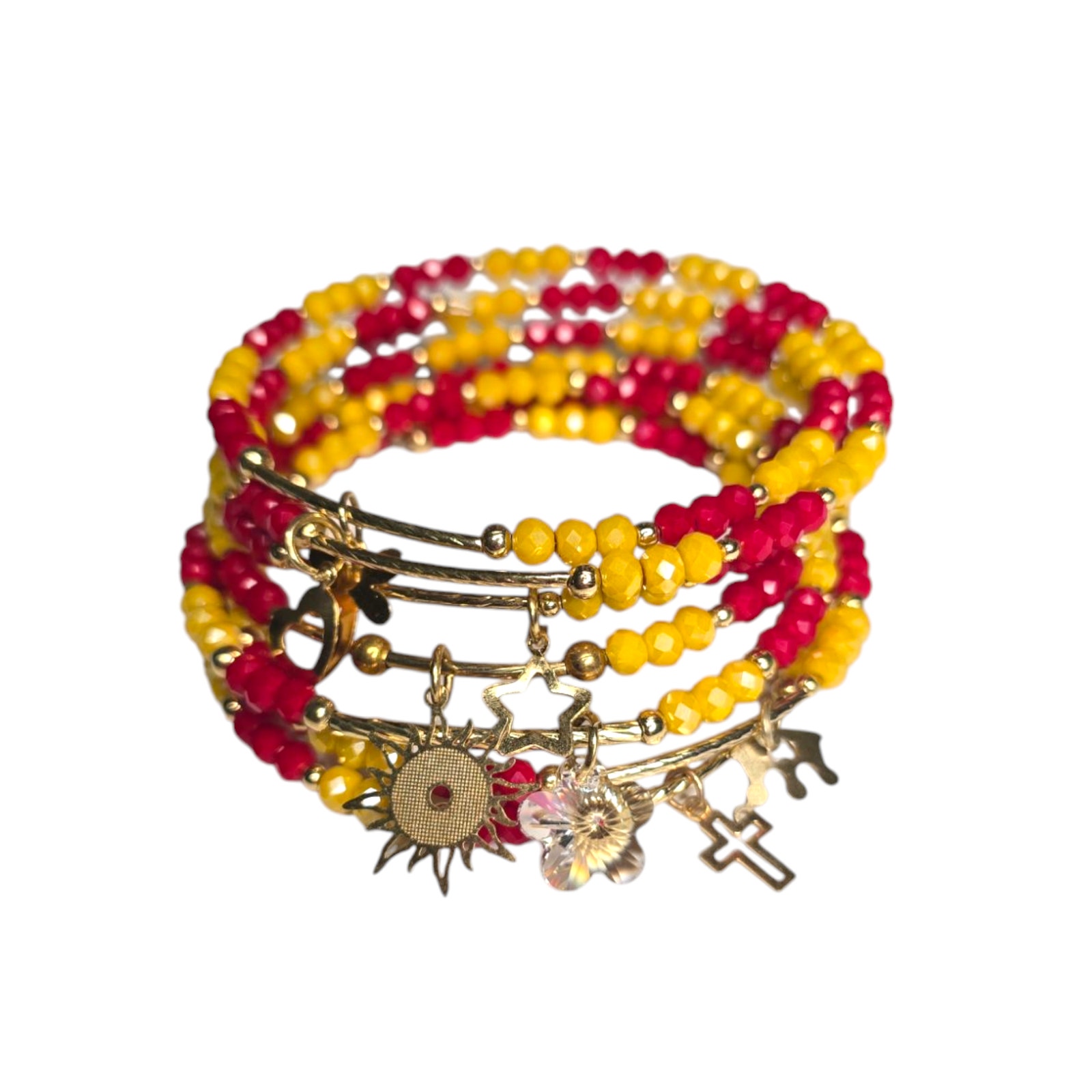 Rubylishious Handmade yellow and red bead bracelet with memory Wire One size H