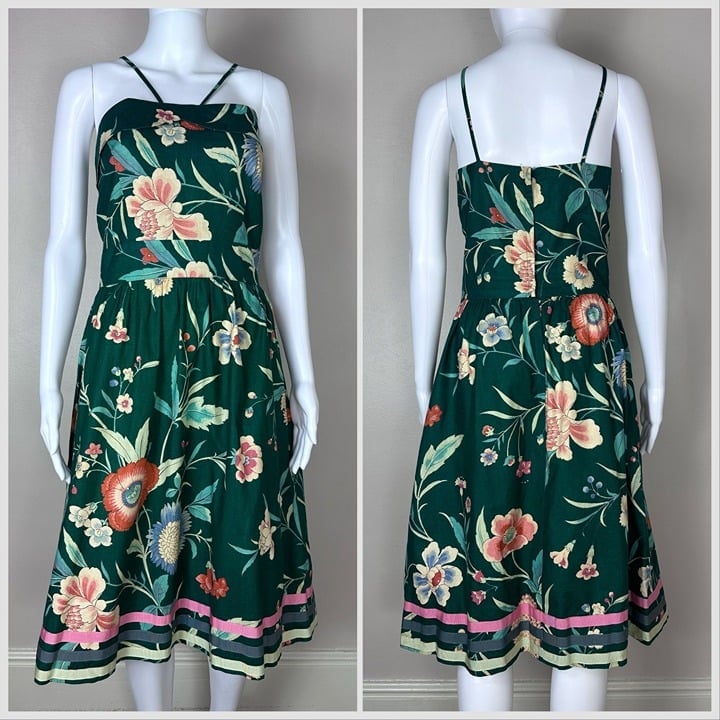 Vintage 1980s Green Floral Sundress, Blair Woolverton Size S/M, Sleeveless Dress