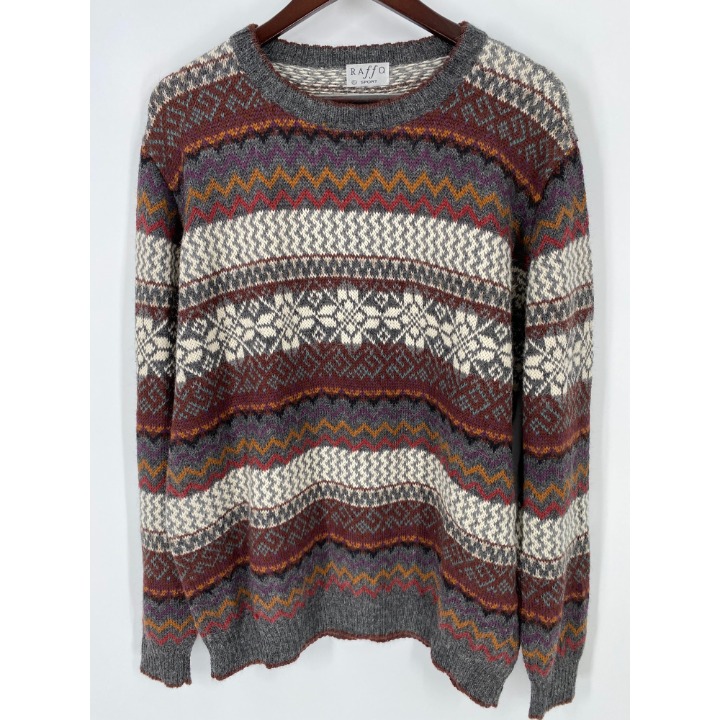 Raffa SPORT Womens Pullover Sweater 100% Alpaca Wool Aztec FAIR ISLE Vintage Cre