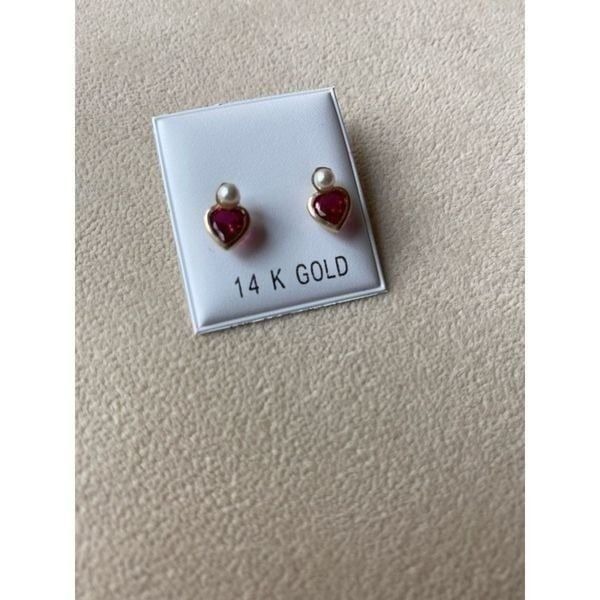 14k real gold Pearl Heart CZ earring