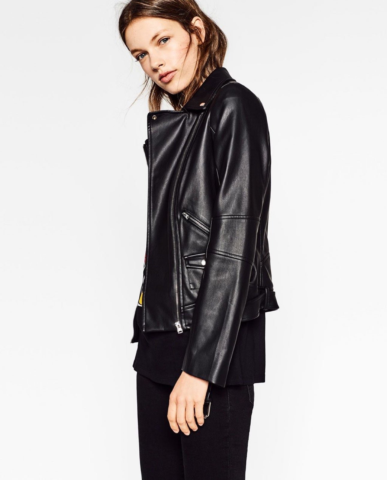 Zara Leather Jacket brown moto coat top blazer shirt vintage y2k grunge