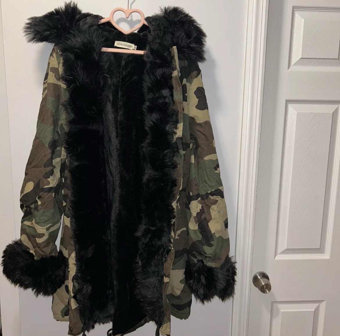 Green Camo Jacket with Black Faux Fur