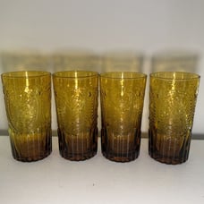 Anthropologie Fleur De Lis Amber Set Of 4 Tumblers Glasses 20 oz Large