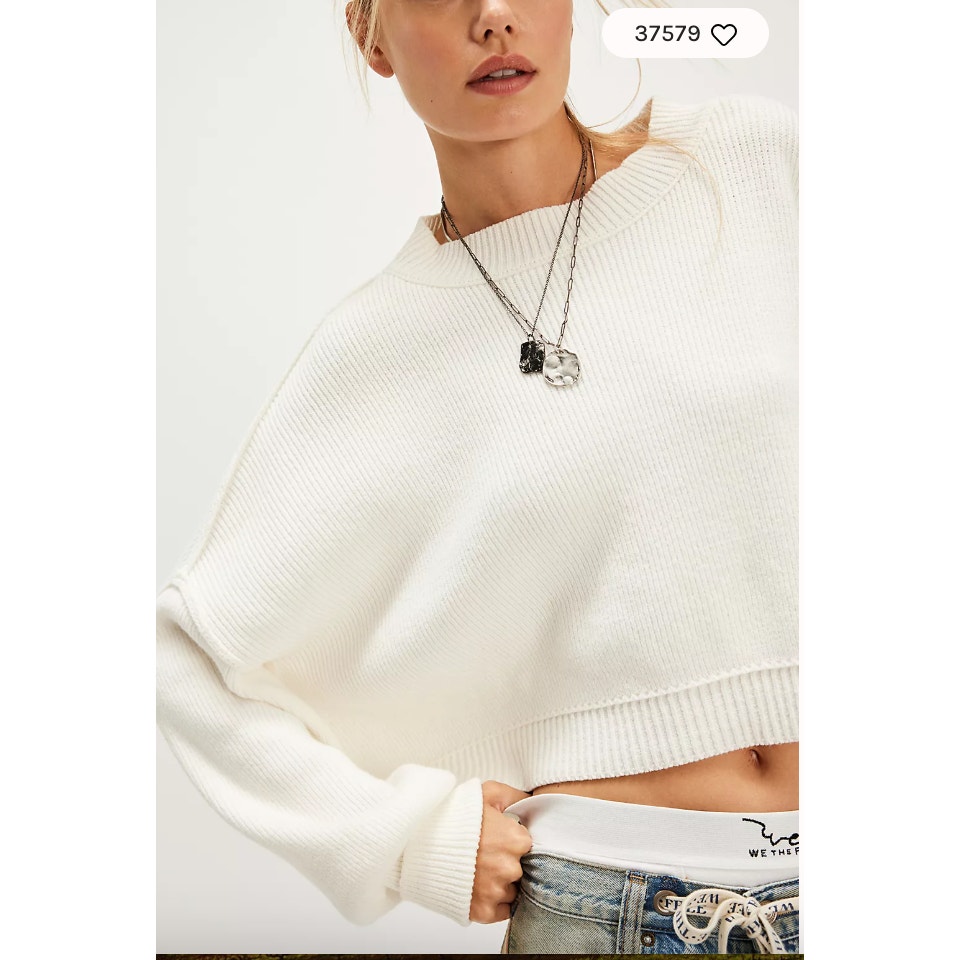Free People Easy Street Cropped Pullover Sweater Oversized White Size Small