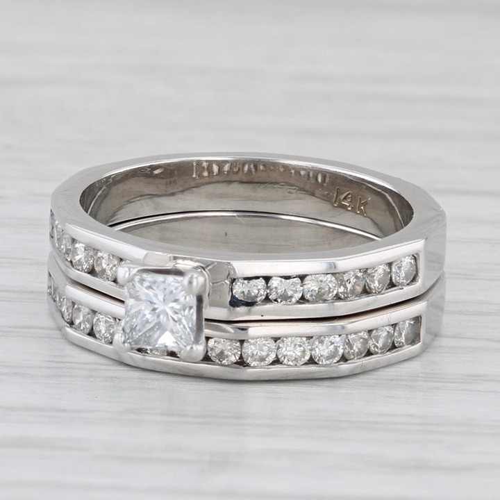 0.81ctw Princess Diamond Engagement Ring Wedding Band Bridal Set 14k Gold Sz 6.5
