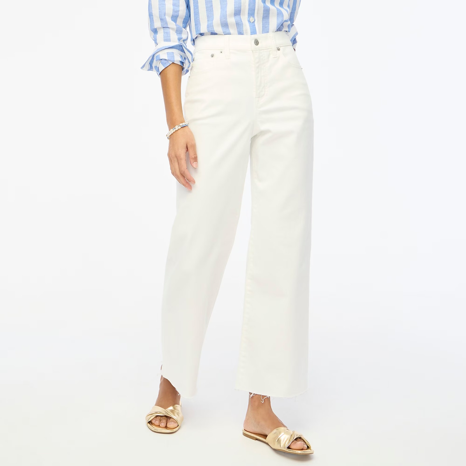 J.Crew Womens White Raw Hem Wide-Leg Crop Jeans in All-Day Stretch BR051 Size 28