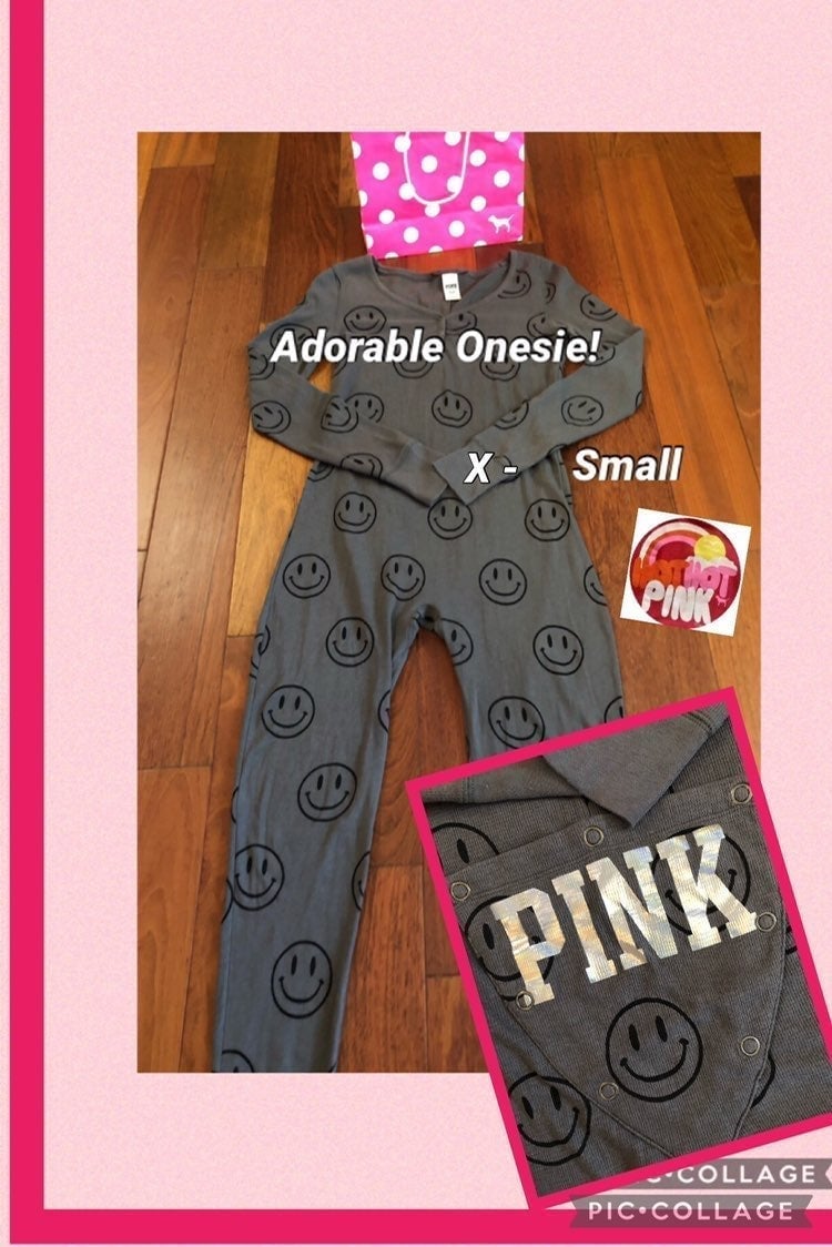 VS PINK Smiley Face Thermal Onesie Pj XS