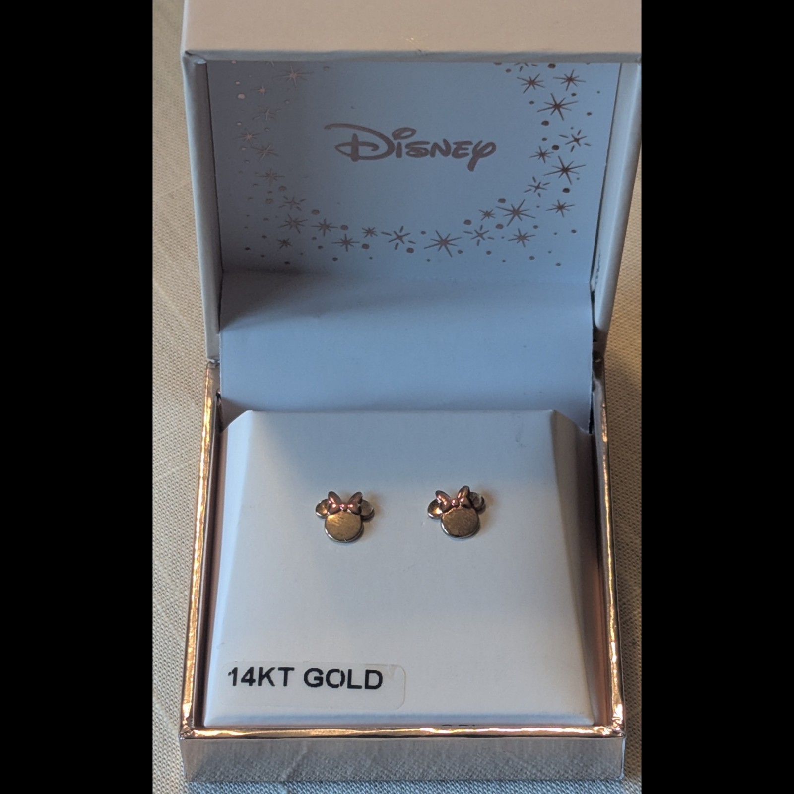 Disney Minnie Mouse 14K Gold Stud Earrings New In Box