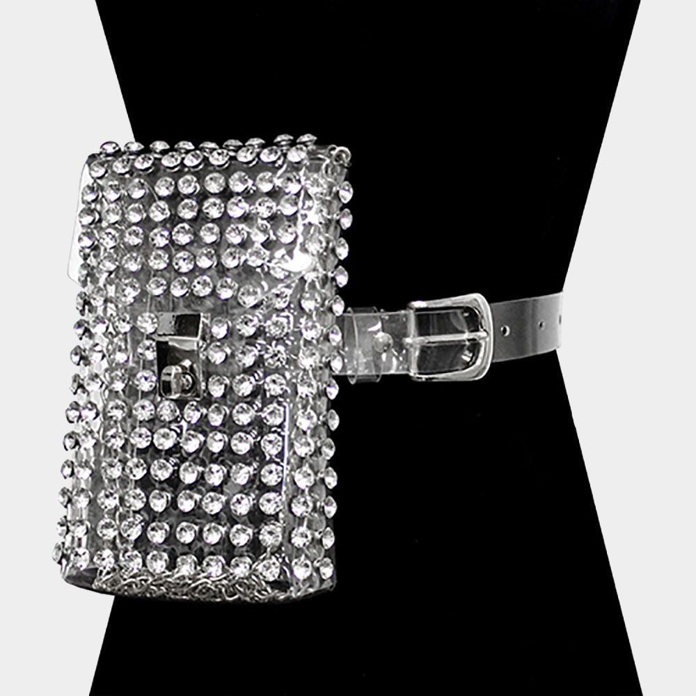 Clear Crystal Stud Clear FannyPack Belt Purse See Through Fashion Statement