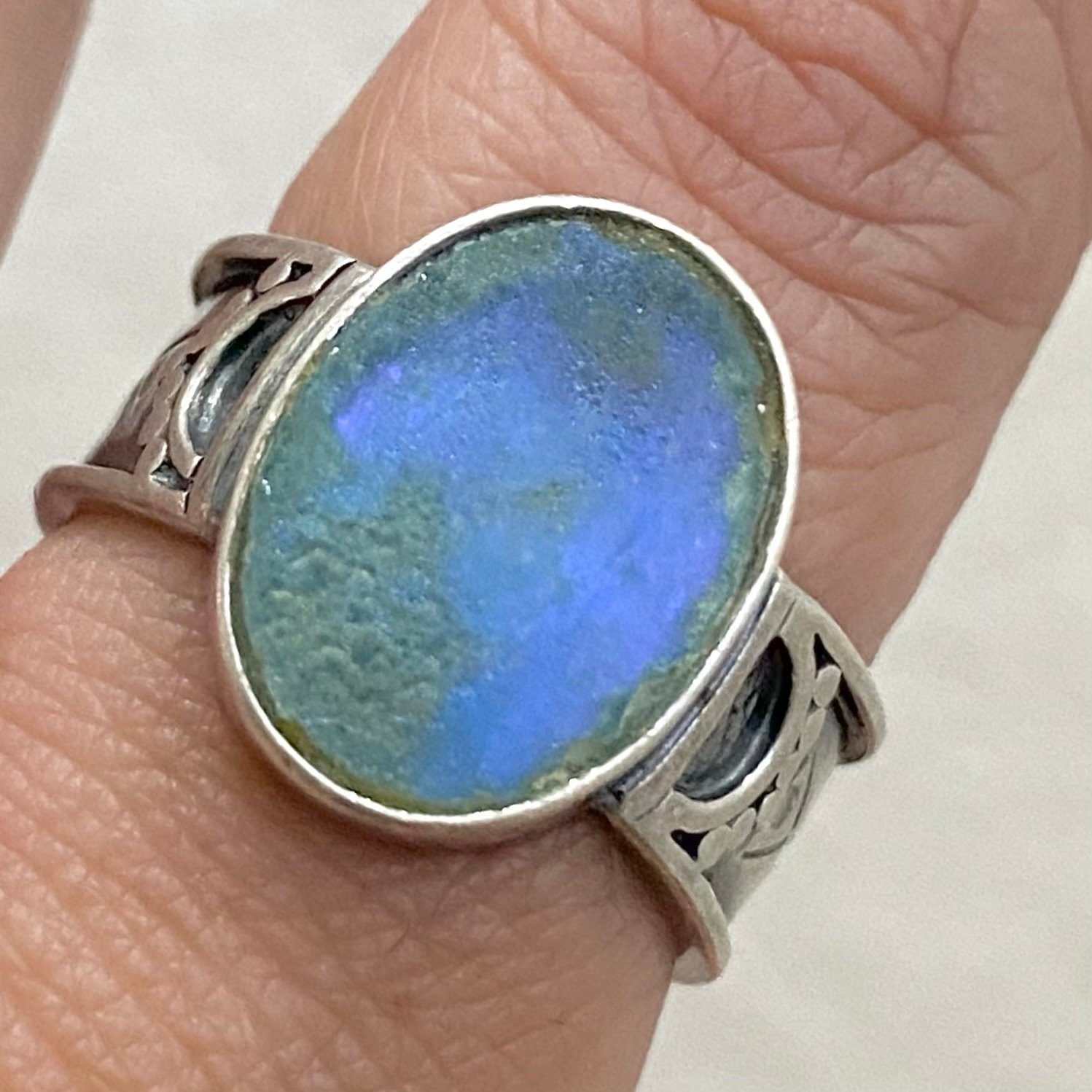 Vintage Native American Signed SA 925 Sterling Silver Blue Teal Stone Ring Sz 8