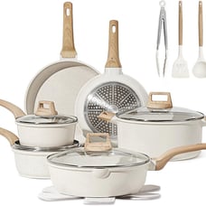 16 Piece Pots and Pans Set Nonstick, White Granite Cookware Sets 16pcs