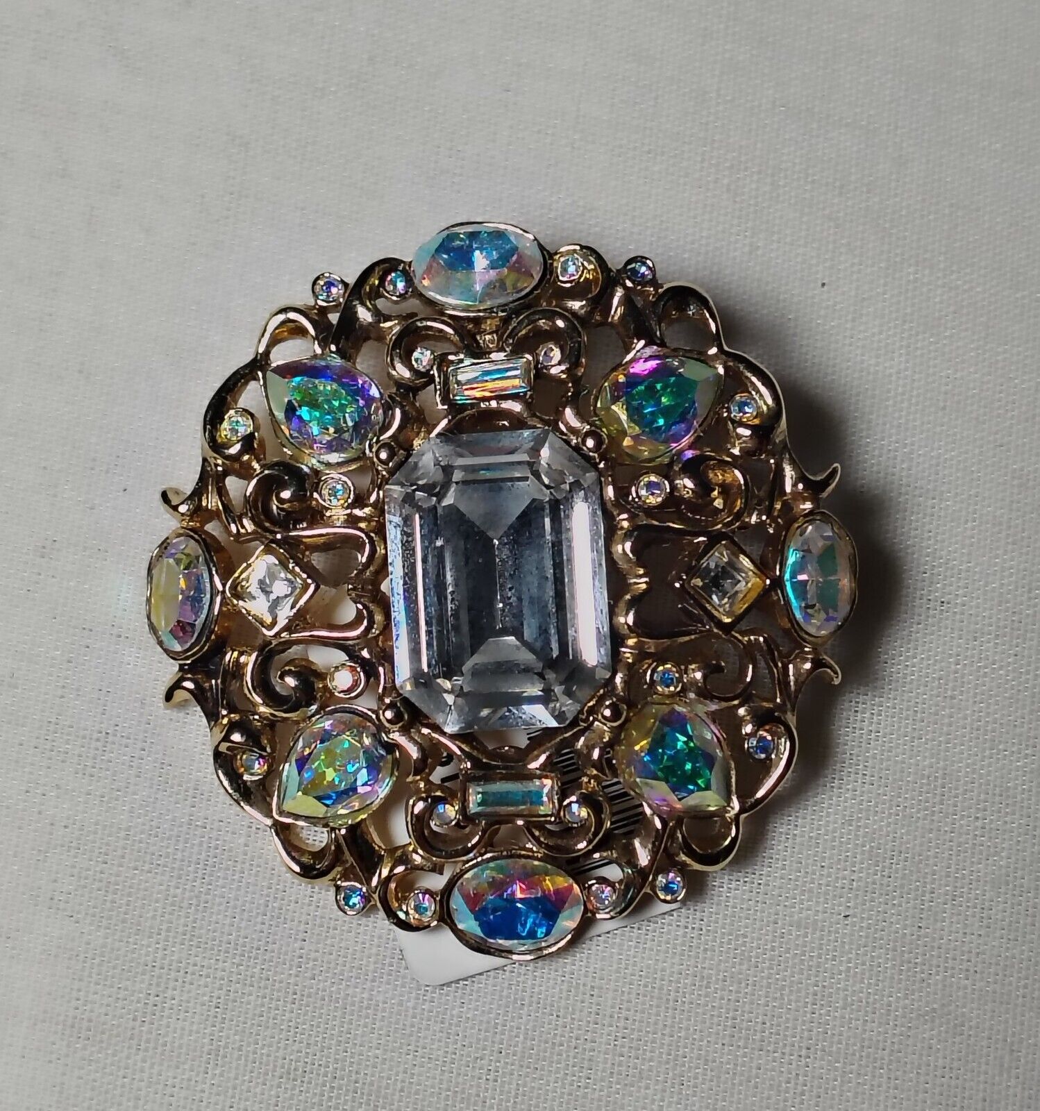 NWT St John Knit Pin Pendant Antique Aurora Borealis Crystals Multicolor Gold