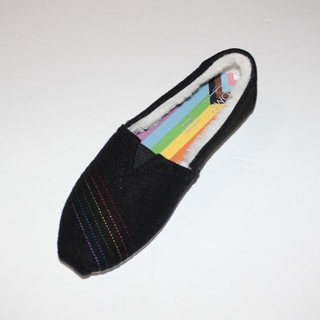 Toms Alpargata Blk Two Tone Rainbow Embroidery Slip-On Shoes Size 8W