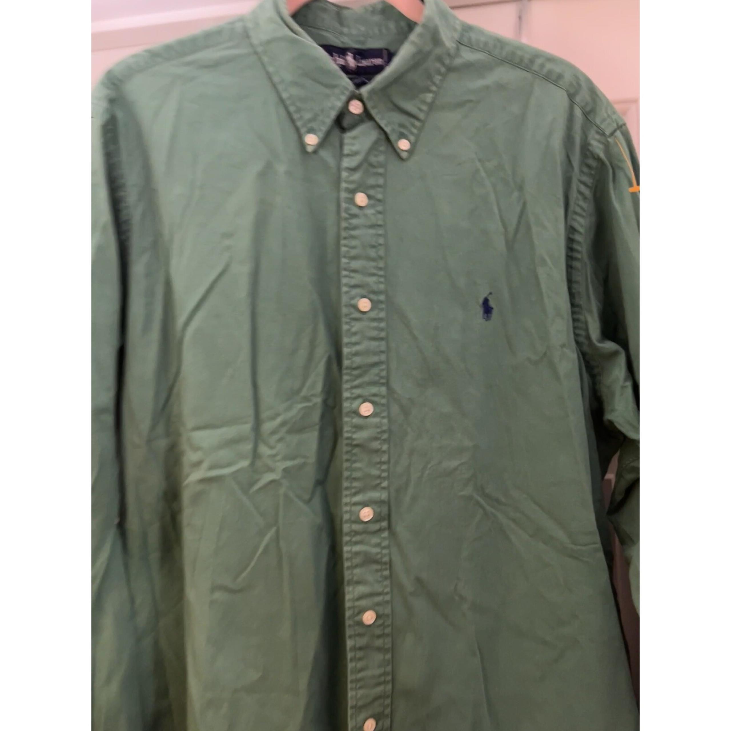 Ralph Lauren Shirt Mens XL Green 100% Cotton Button Up Long Sleeve