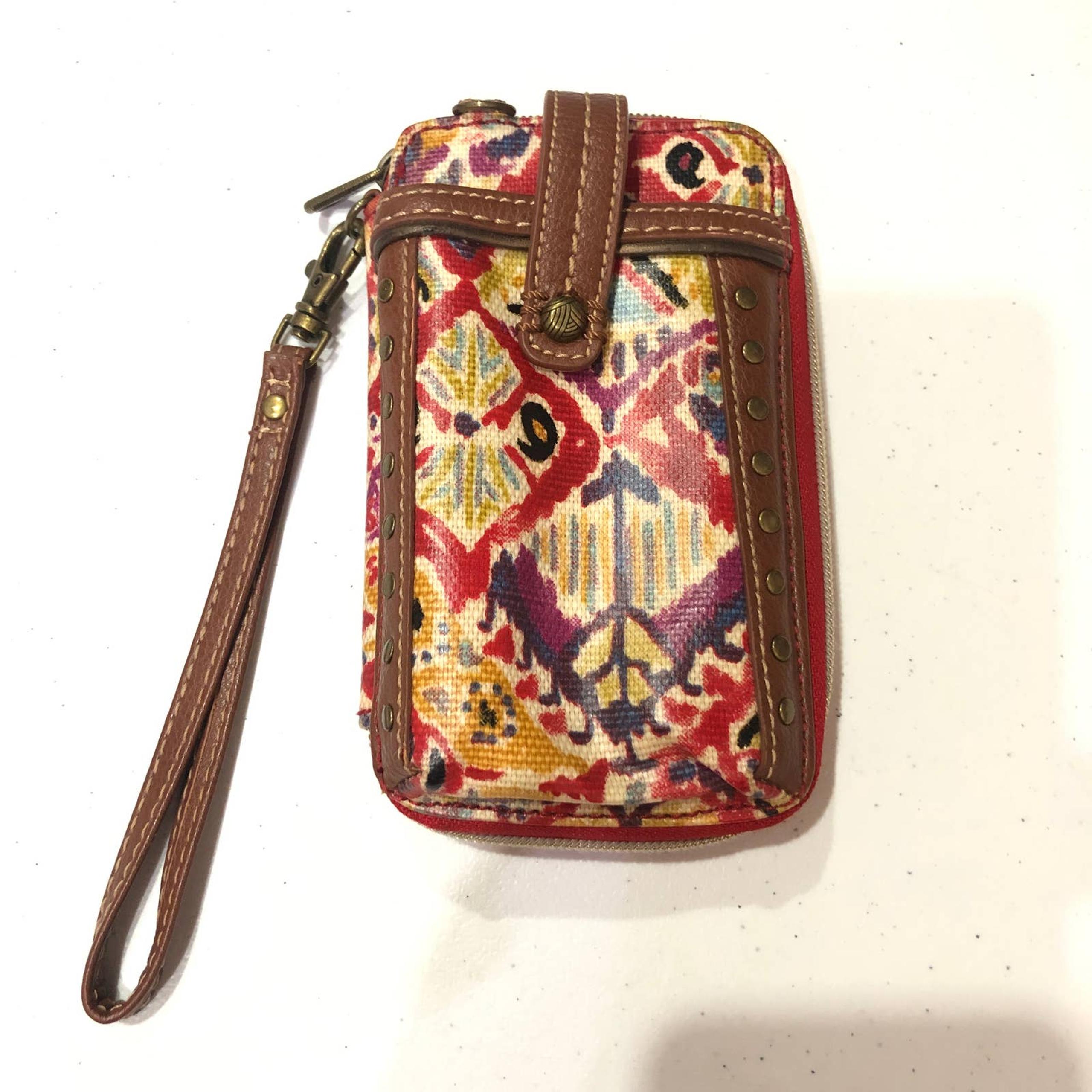 Sakroots Womens OS Red Artist Circle Vegan Smartphone Wristlet Zip Around Wallet