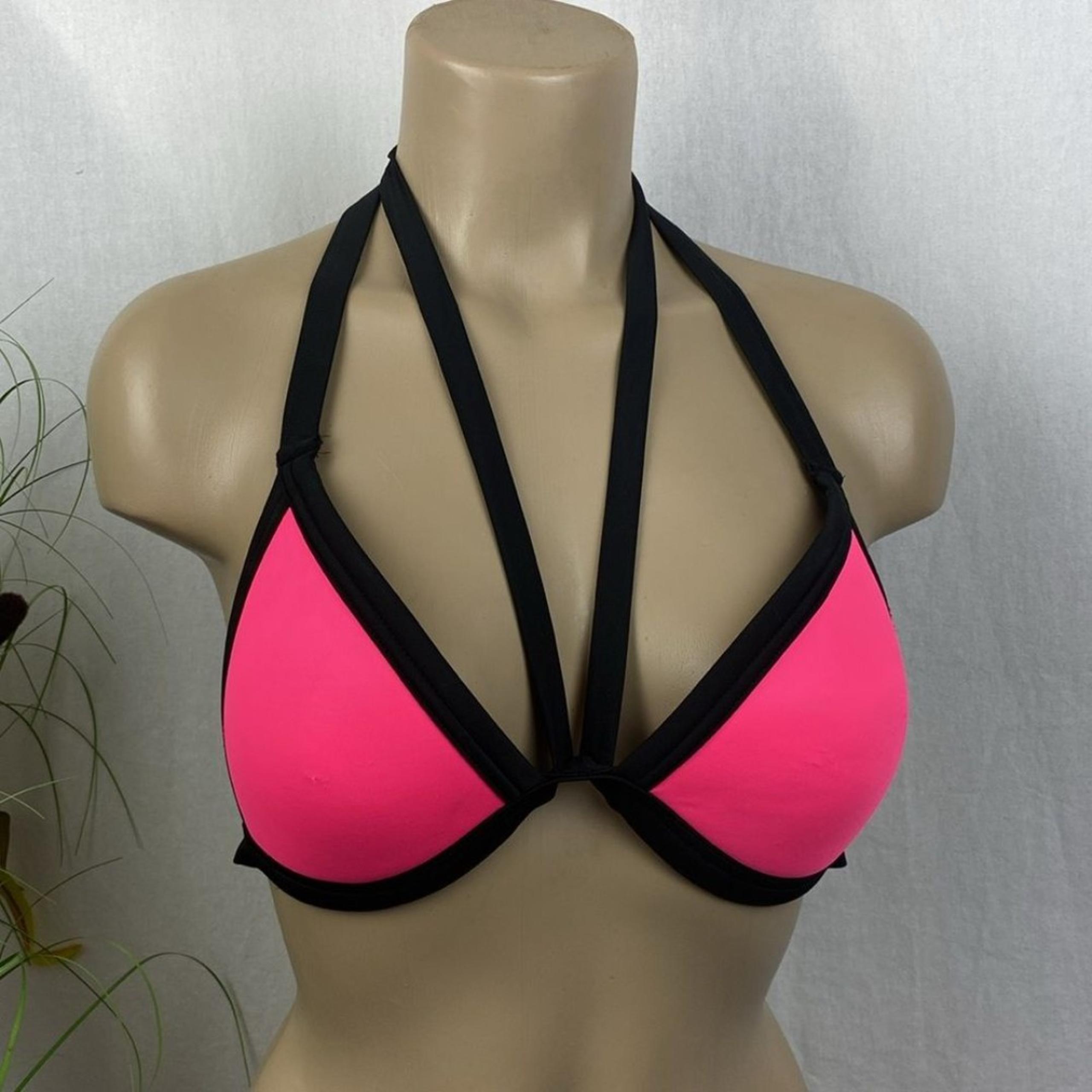 Victoria’s Secret Pink Black & Pink Colorblock Bikini Bathing Suit Swim Top M