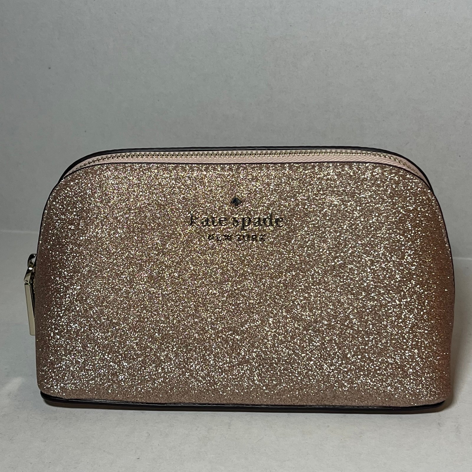Kate Spade Shimmy Glitter Fabric Small Cosmetic Bag Rose Gold