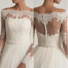 Off The Shoulder Bridal White Wedding Jackets, Lace Appliques Bridal Boleros