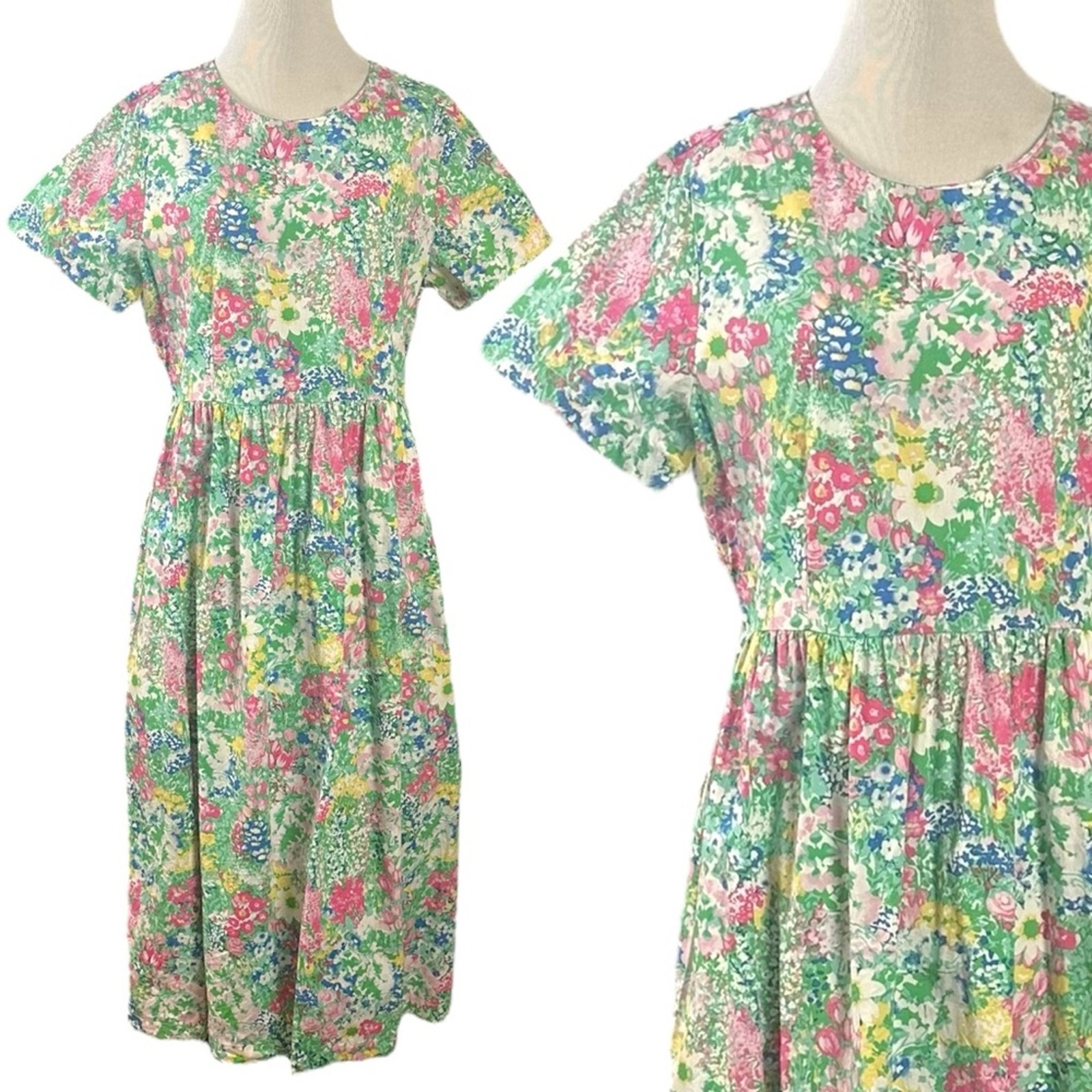 Vintage The Vermont Country Store Floral Watercolor Cottage Midi Dress Medium