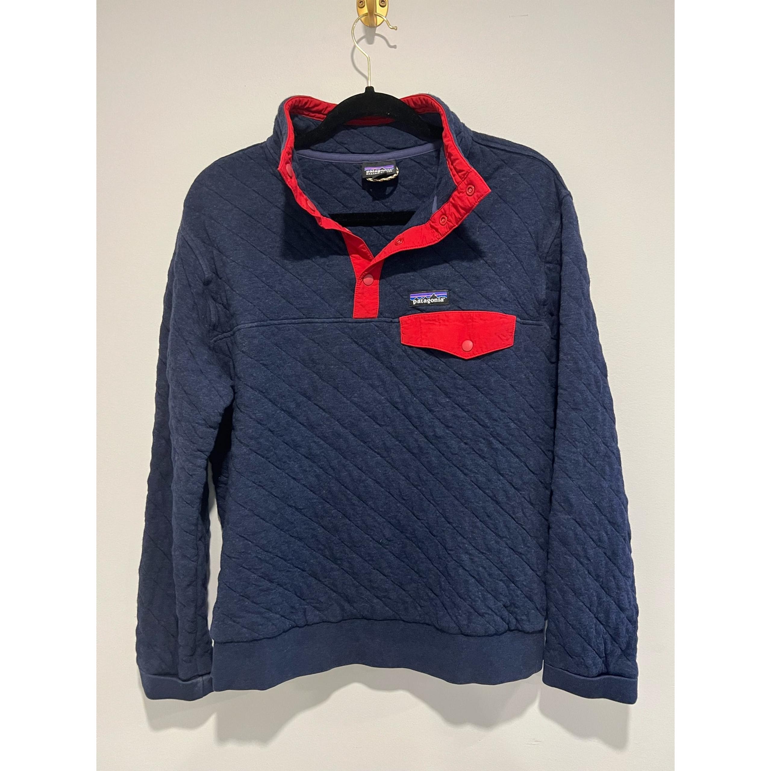 Patagonia Organic Cotton Quilt Snap-T Pullover Dark Blue And Red Size MENS M