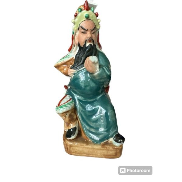 Chinese Porcelain Guan Gong Warrior Statue Signed Marked