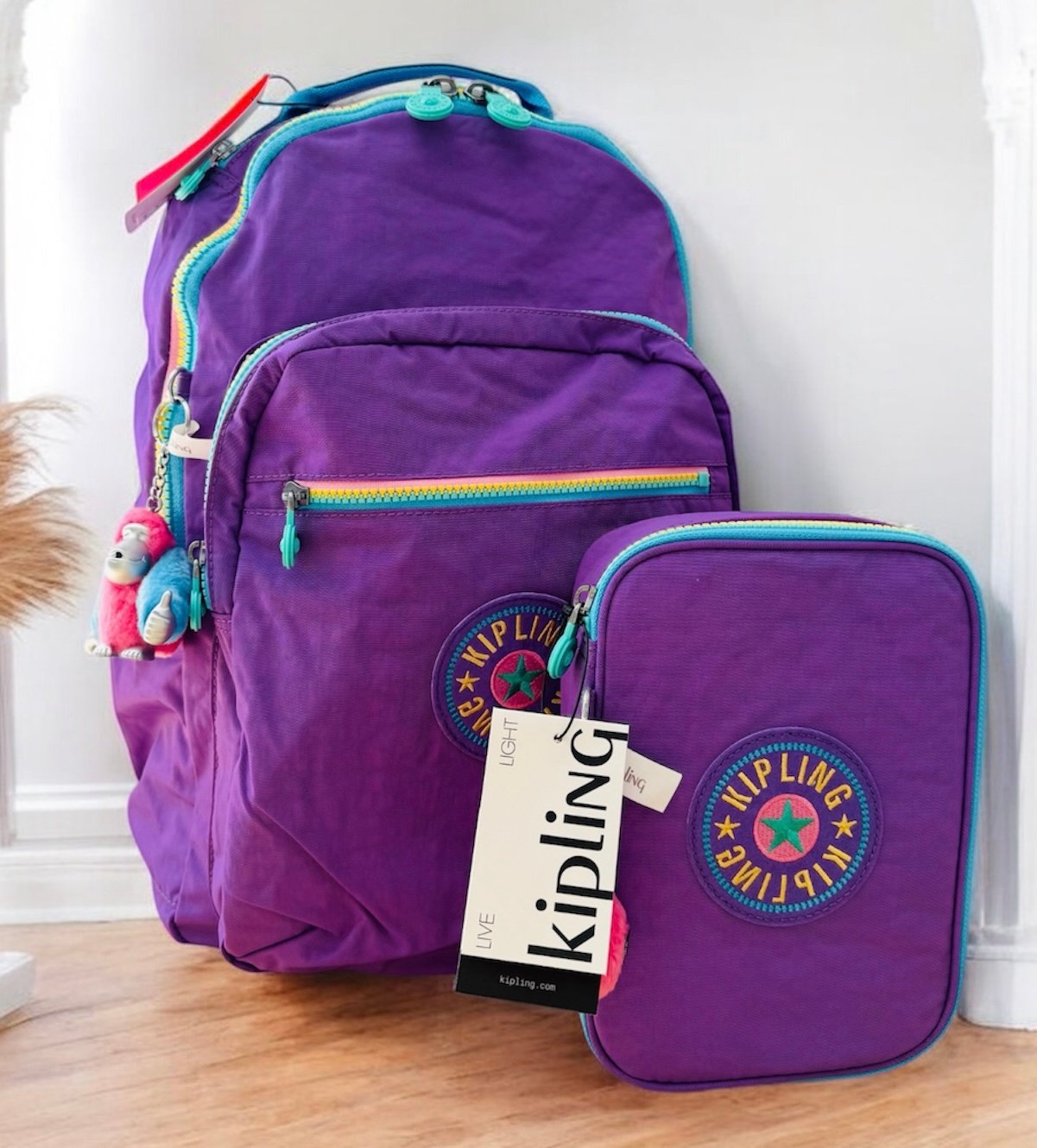 Kipling Seoul Large 15 Laptop Backpack & 100 Pens Case Rainbow Pop Violet