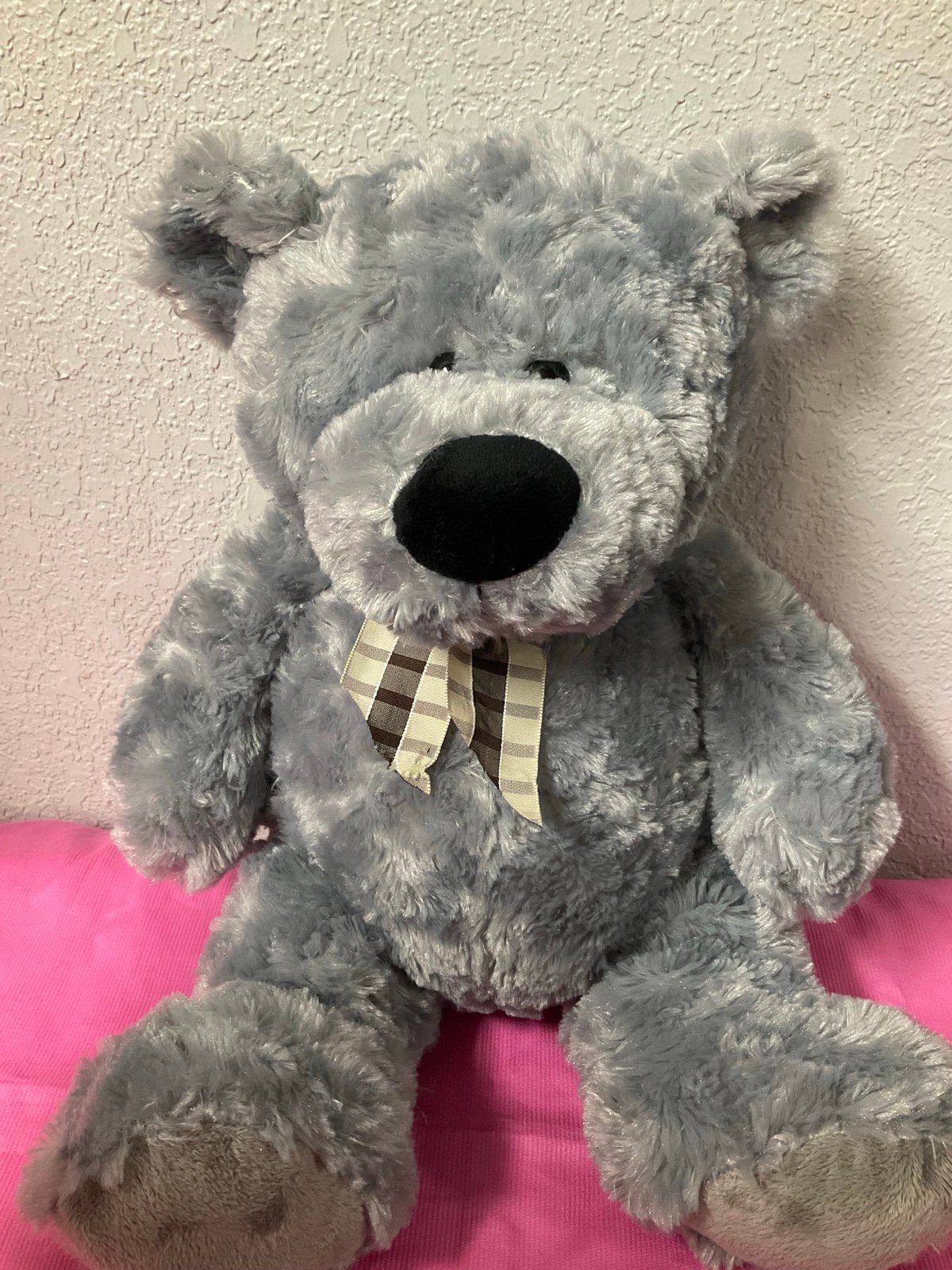 KellyToy Plush Gray Teddy Bear with Bow Stuffed Animals Plush Toys Teddy Bear