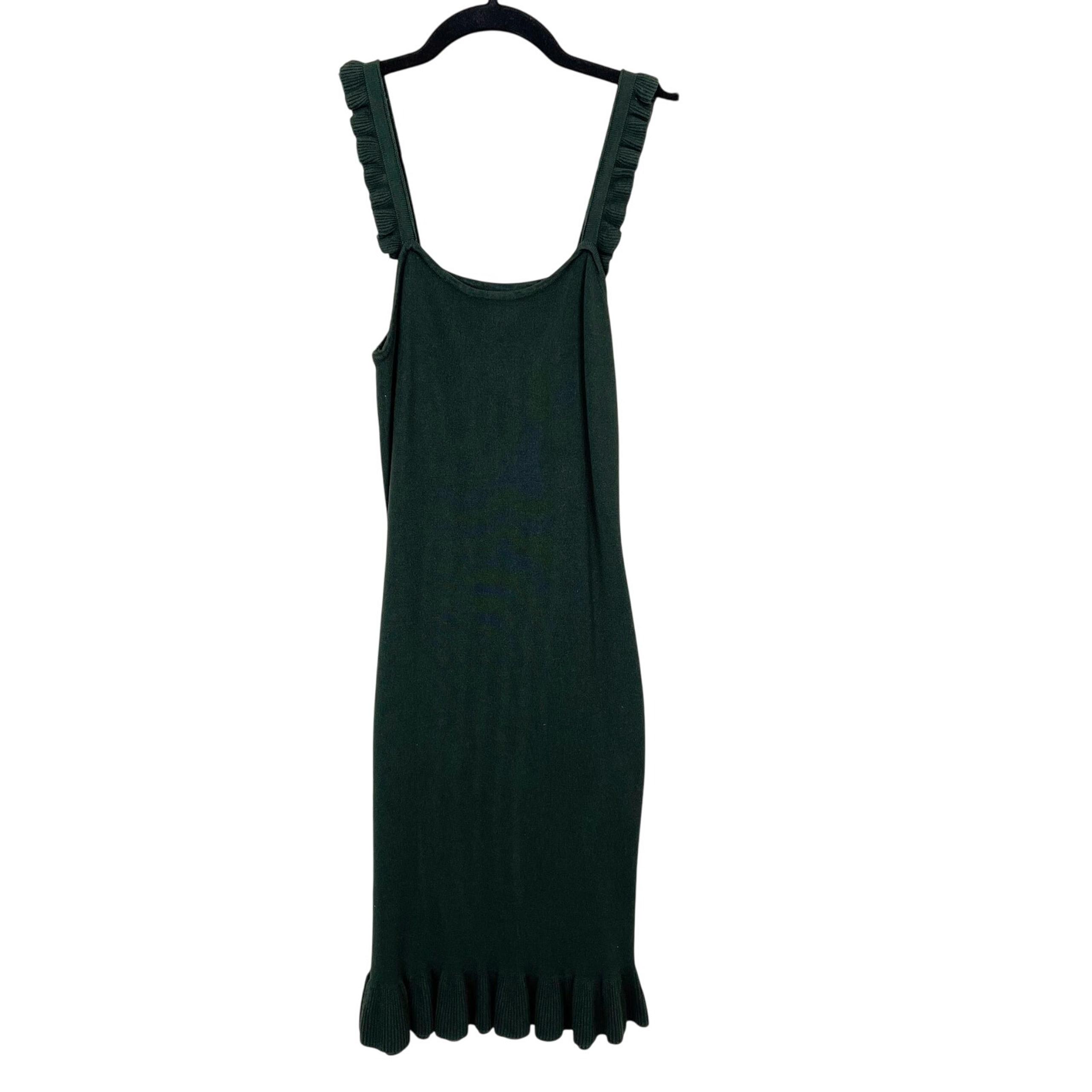 Fashion Nova Ruffle Strap Bodycon Dress Green Emerald Knee Length Large Cocktail