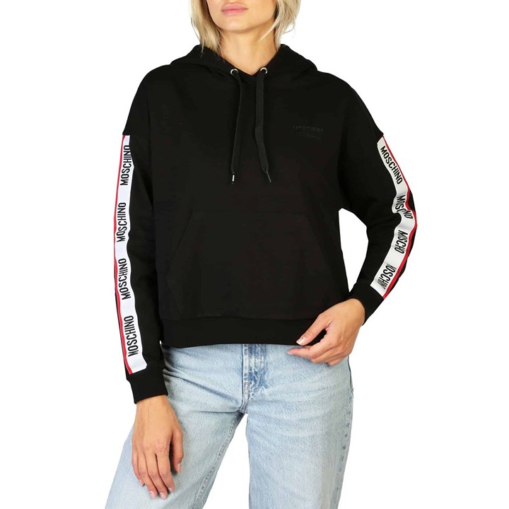 MOSCHINO pull-over women's black hooded sweatshirt sizes XS, S, M, L ITALY
