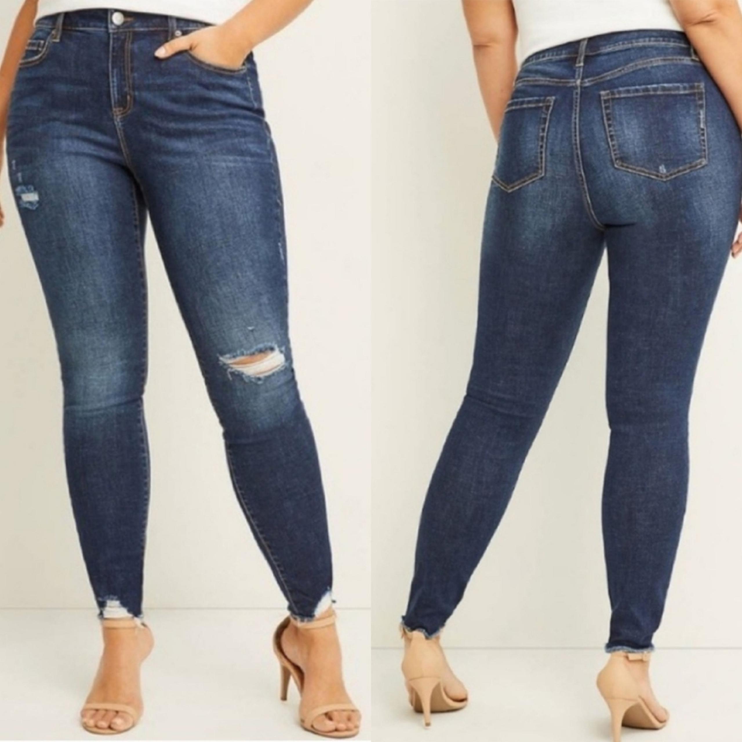 LANE BRYANT Sz 20 Signature Fit Skinny Jeans Flex Magic Waistband Distressed D6