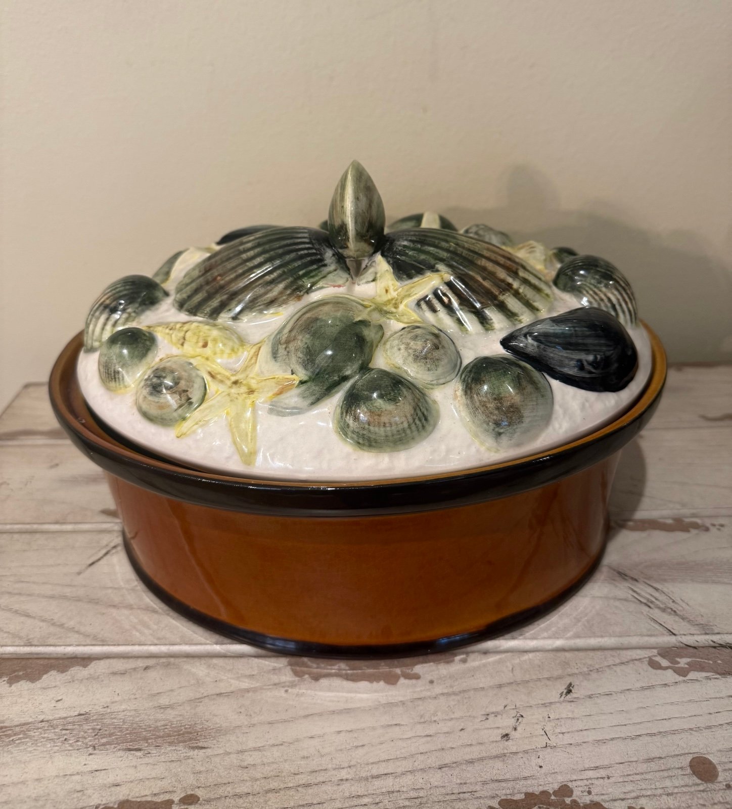Mid Century Majolica Shellfish Lidded Tureen by Secla Portugal