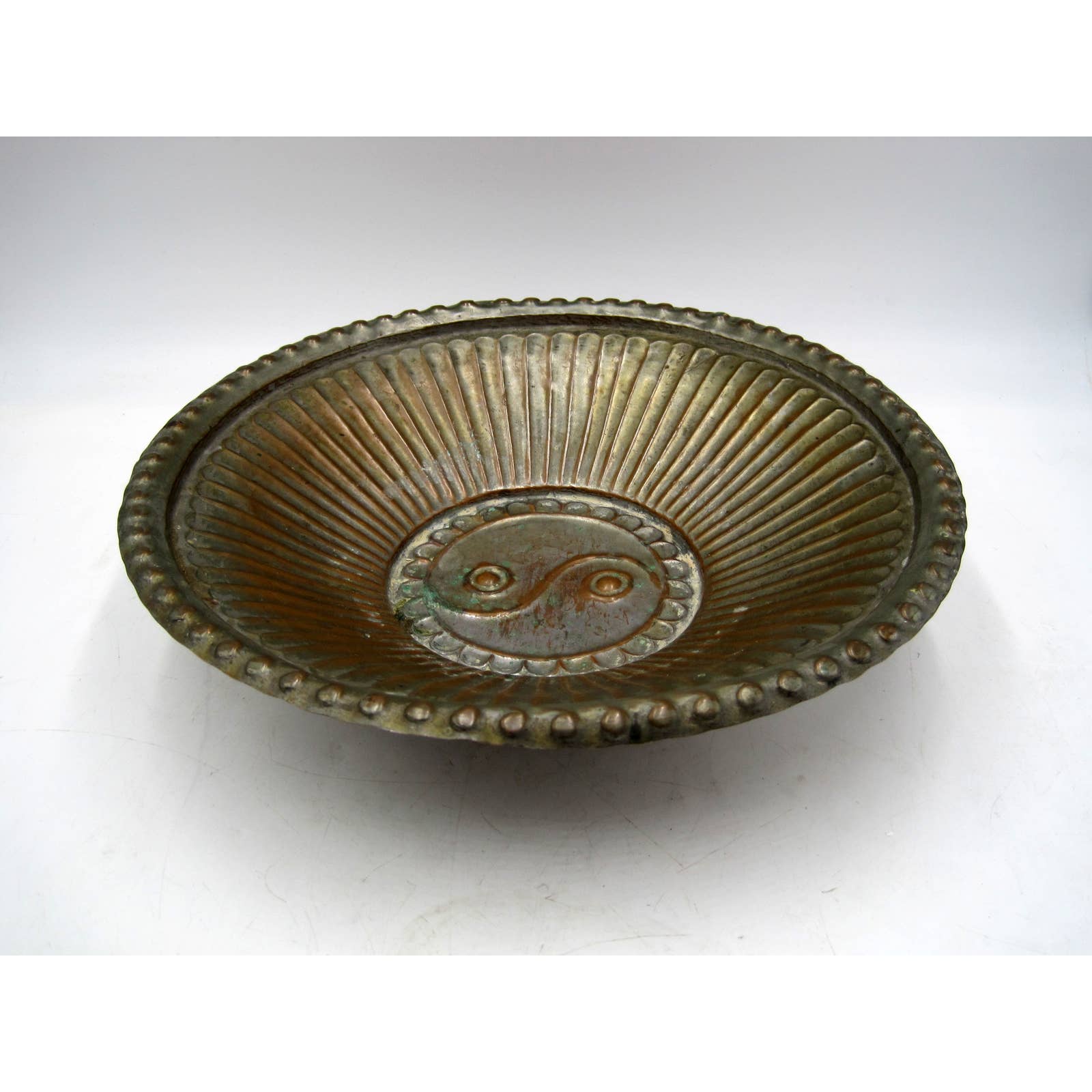 Hand Made Copper Fruit Serving Bowl Antique Chinese Yin Tang Tin Lined 14