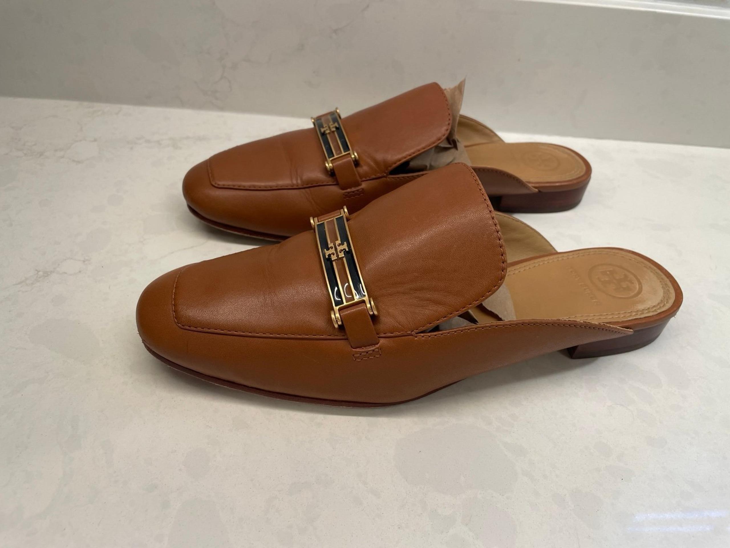 Slip-on Casual Brown Leather Tory Burch Amelia Backless Loafers Women’s  8.5