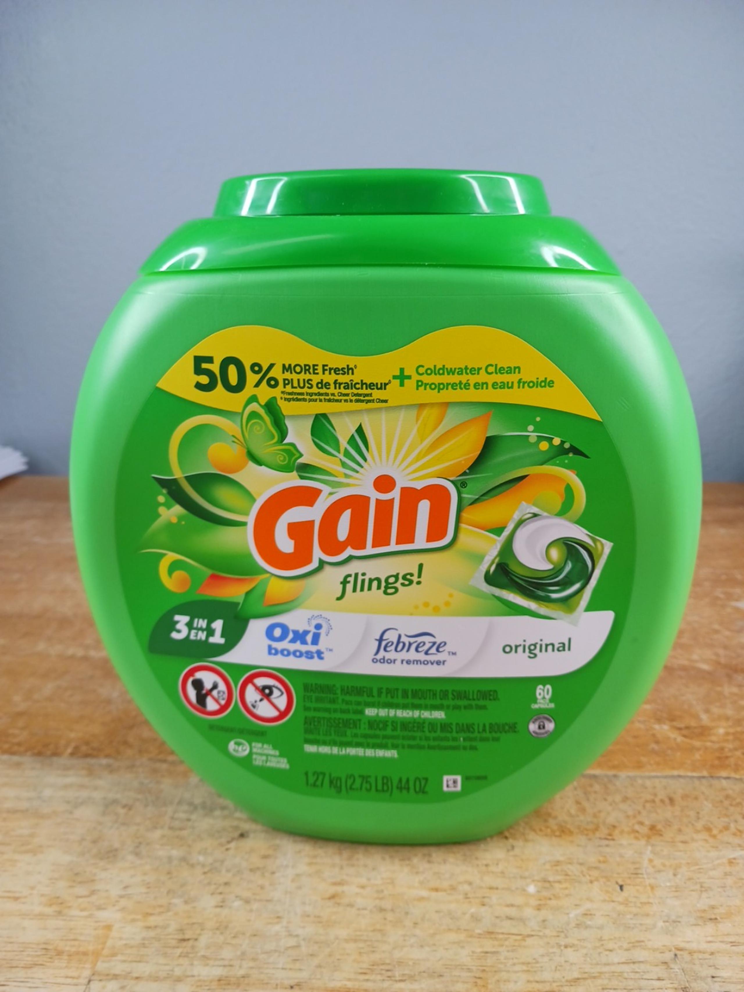 Gain flings! Laundry Detergent Soap Pacs HE Compatible 60 ct Long Lasting Scent