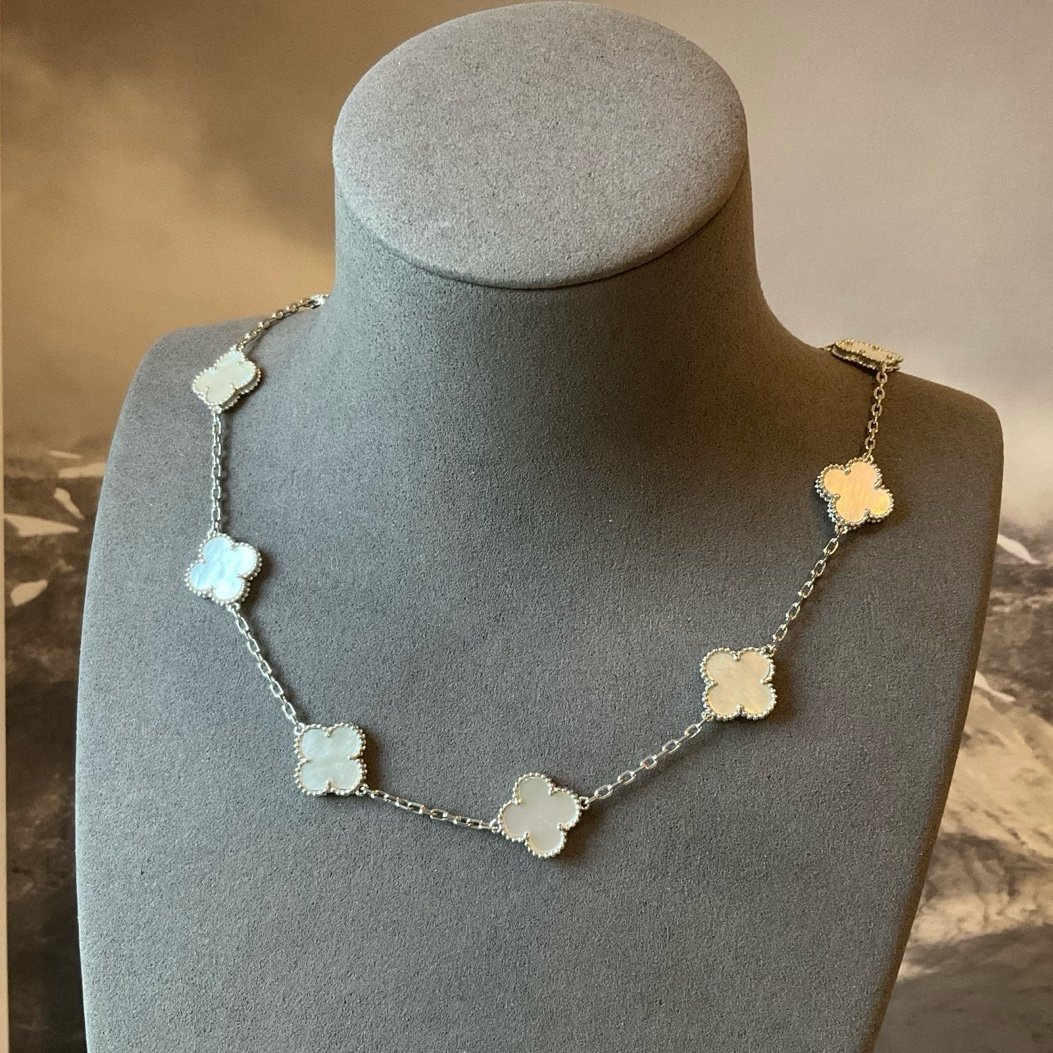 Clover mop necklace 925 silver 18k white gold plated 10 motifs clover necklace