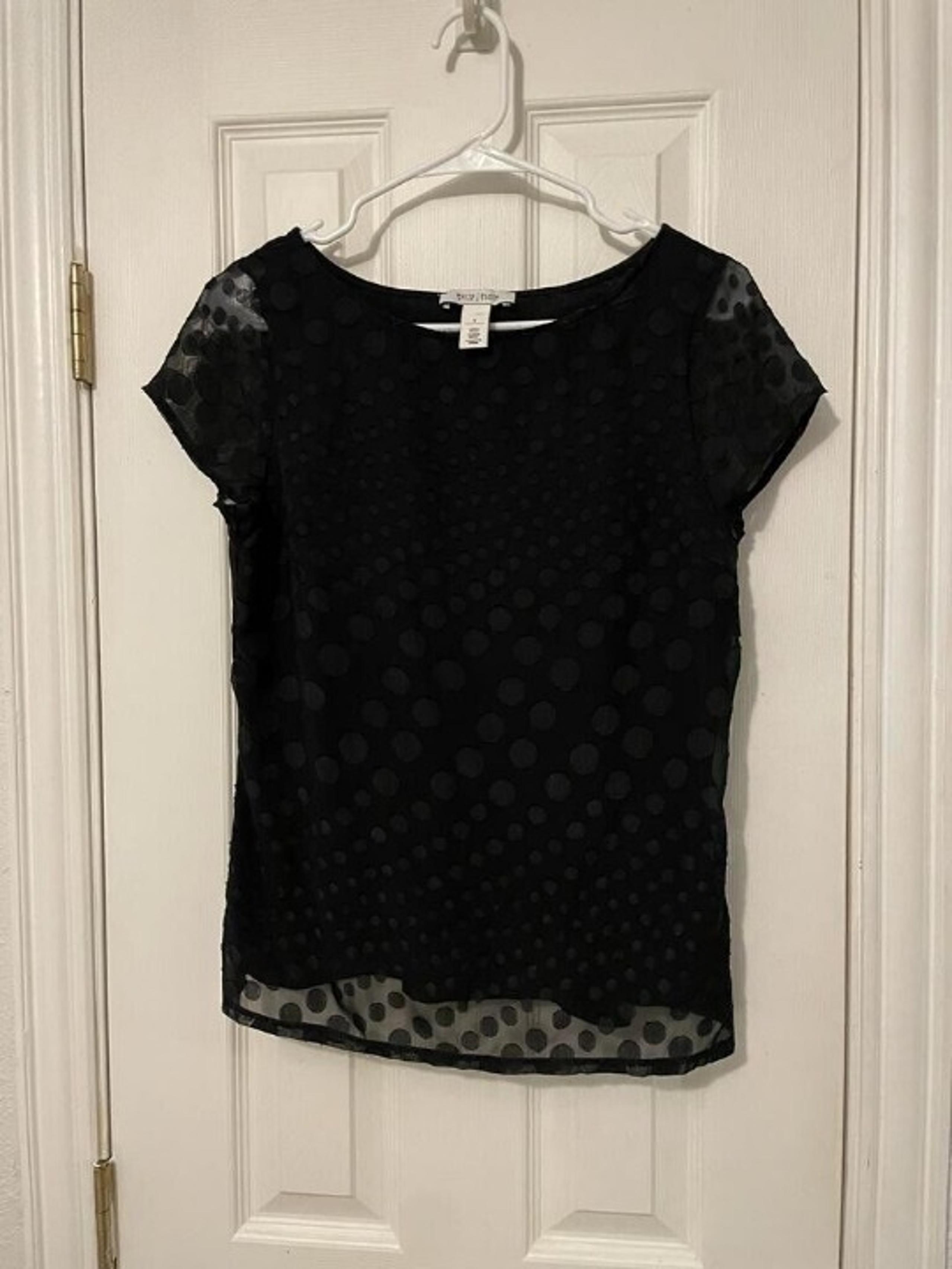White Black Black Beaded Silk Scoop Neck Shirt Size S