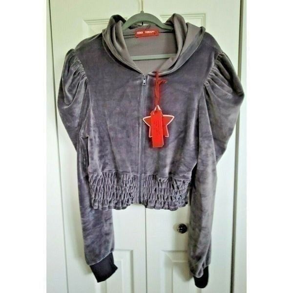 Roma Concept By Rosee Gray Velveteen Hoodie Zip Love Size Jr. Large Women's NWT