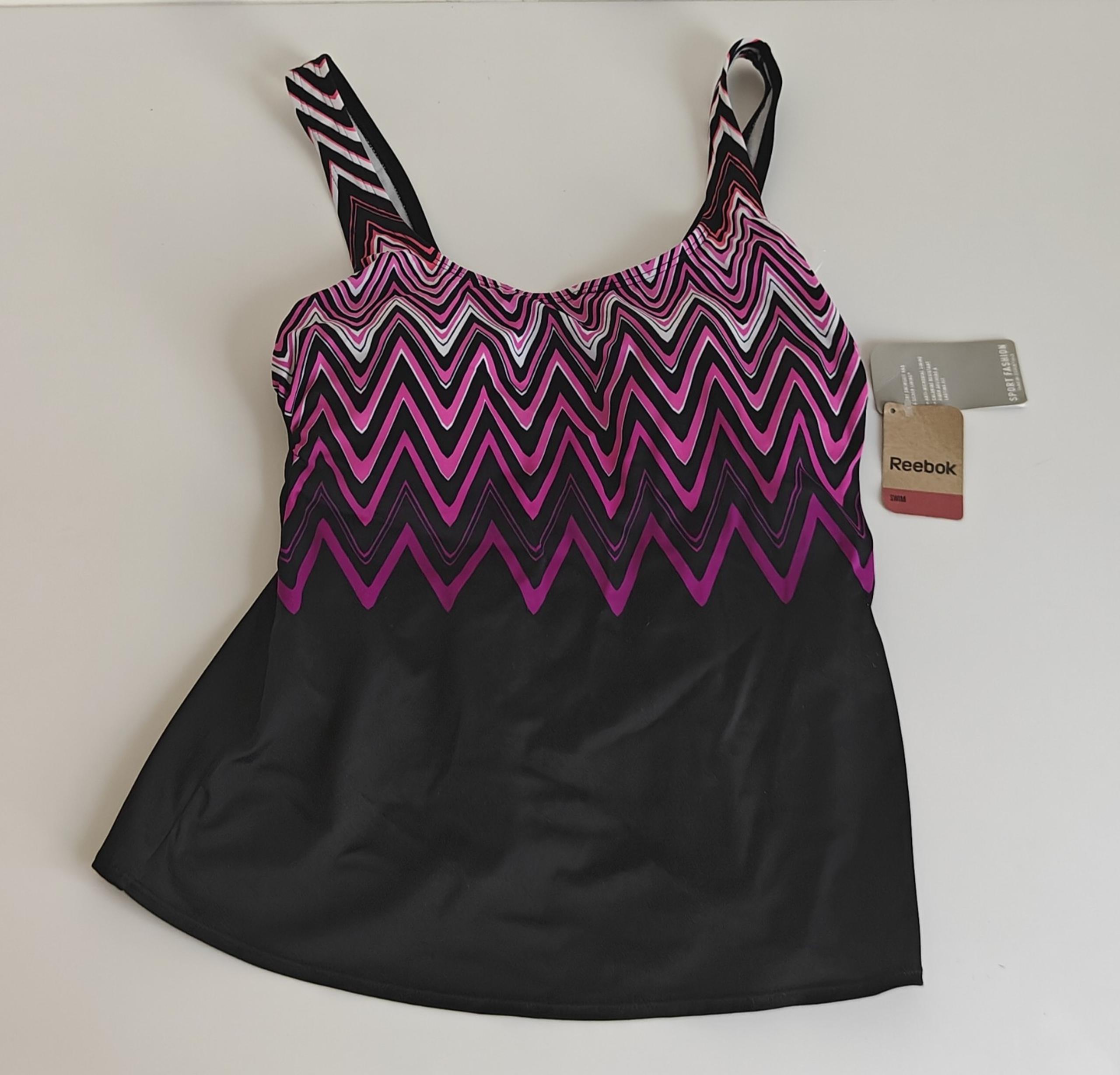 Reebok Tankini Essential Swim Top Sport Fashion Black Hot Pink Size 8 NWT