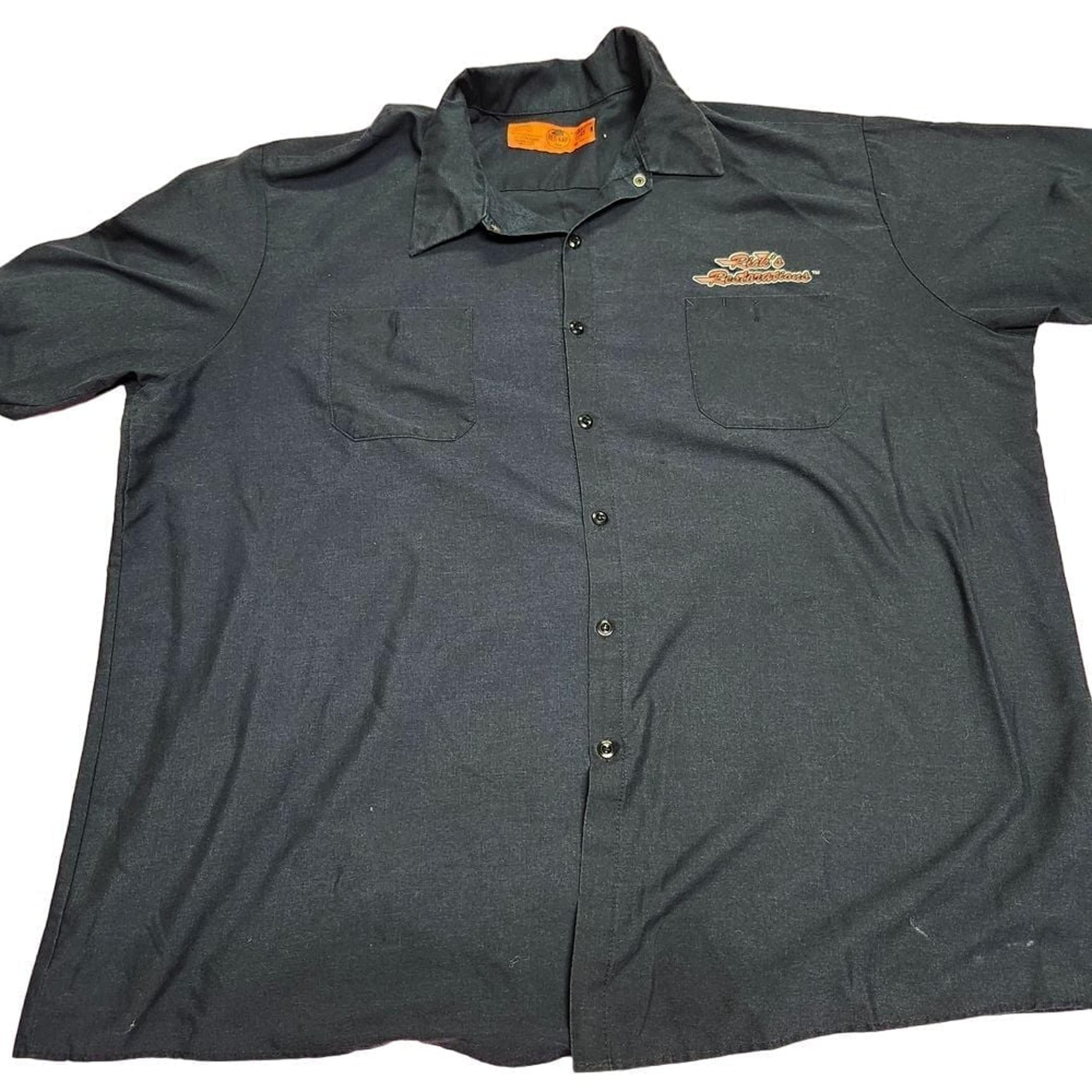 Red Kap Black Button Down Short Sleeve Work Shirt Mens Large Pinup Girl