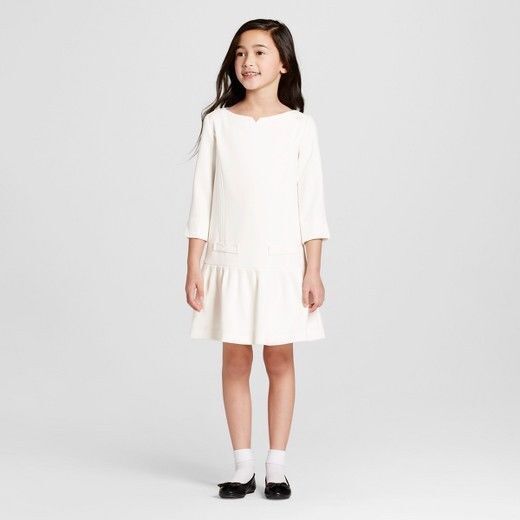 NWT Victoria Beckham GIRLS DRESS Twill Drop Waist WHITE CREAM S(6-6x),L(10-12)
