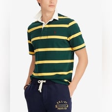 NWT Polo Ralph Lauren Stripe Collared Short Sleeve Rugby Shirt Green Yellow XXL