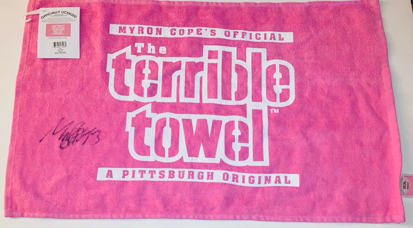 MAURKICE POUNCEY SIGNED PITTSBURGH STEELERS PINK TERRIBLE TOWEL PSA/DNA COA RARE