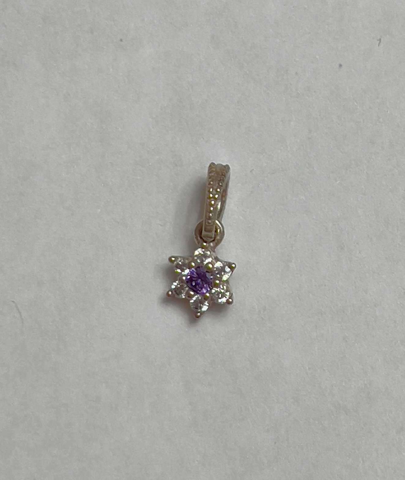 Authentic Pandora Forget Me Not Purple & Clear CZ & Sterling Silver Dangle Charm