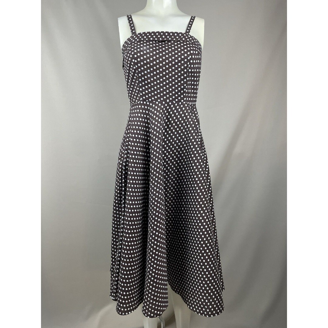 Stop Staring! Vintage Full Circle Sun Dress Small Brown Polka Dot Swing Retro