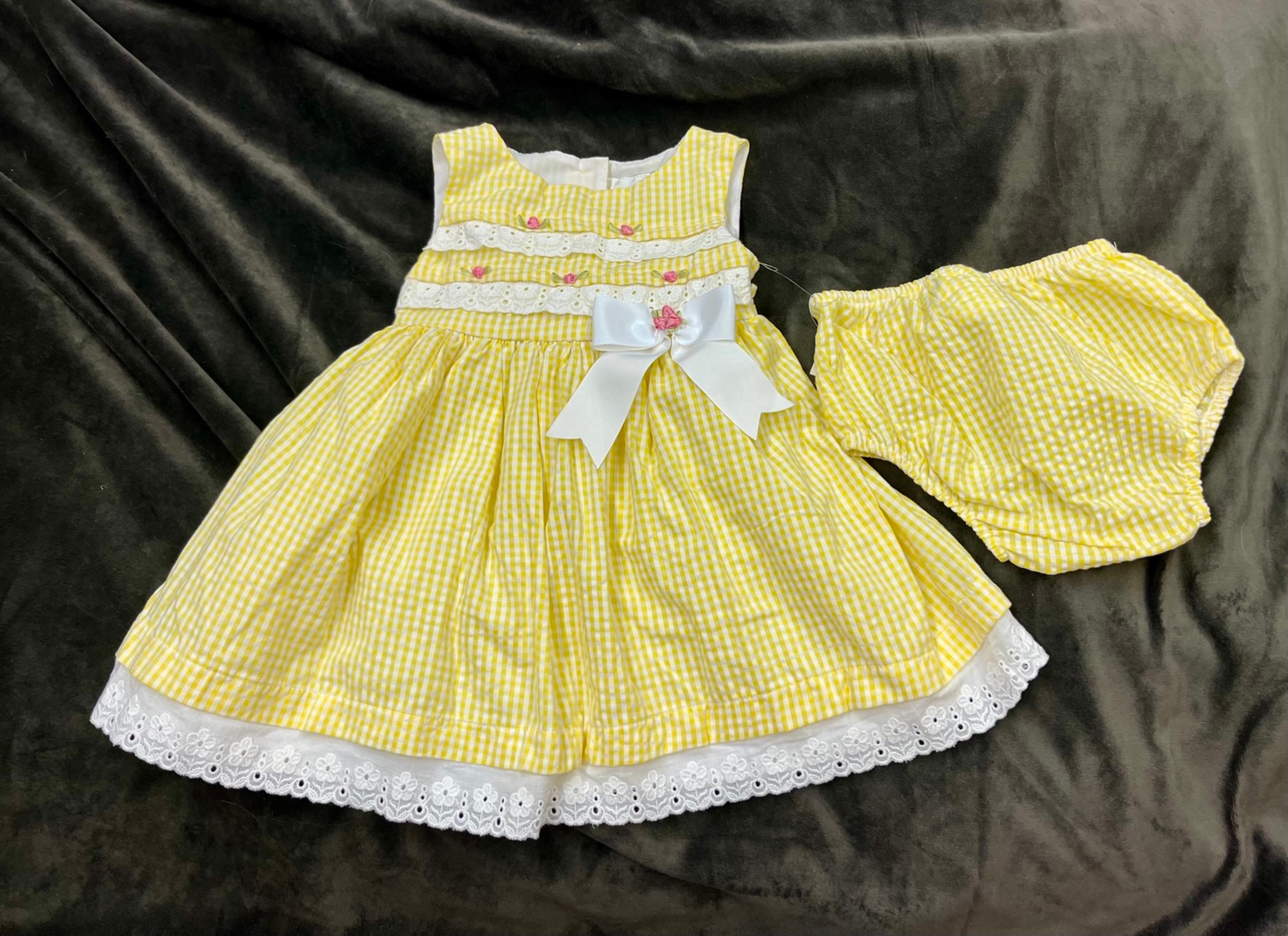 Rare Editions Baby Girl Yellow Gingham Dress with Bloomers size 24 months